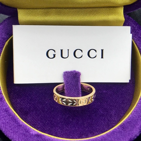 NWT GUCCI 18K Yellow Gold and White Enamel Icon Blooms Ring size 8 - Picture 12 of 13